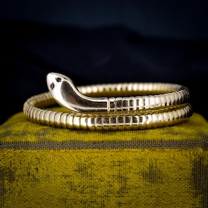 Art Deco 9ct Gold Ruby Snake Serpent Wrap Around Cuff Bangle Bracelet