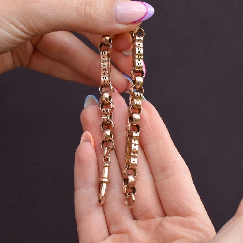 Antique Fancy Link Stars and Bars 9ct Gold Chain Bracelet | 8" image 2