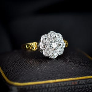 Antique Victorian Diamond Cluster Daisy 18ct Yellow Gold Ring