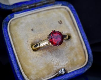 Vintage 1.76ct Round Ruby Solitaire 9ct Gold Ring