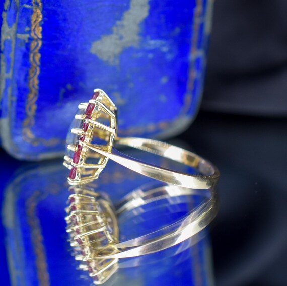Opal Triplet and Ruby Halo Cluster 9ct Yellow Gol… - image 7