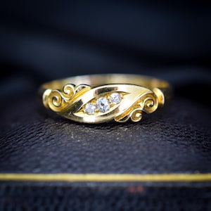 Antique Diamond Three Stone 18ct Gold Ring Band | Dated 1899