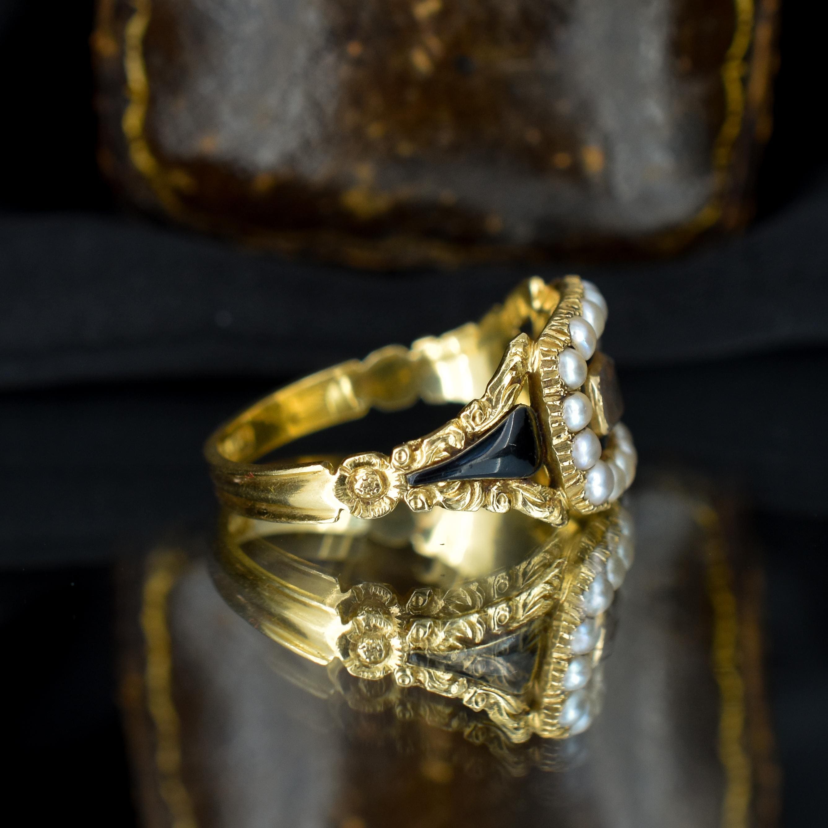Antique '1828' Georgian Pearl 18ct Gold Hair Mourning Ring - Etsy