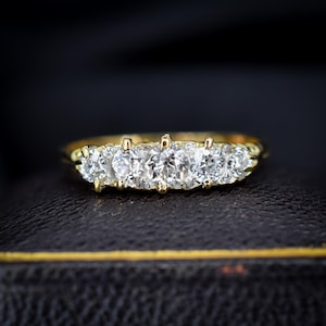 Antique Old Cut Diamond Five Stone 18ct Yellow Gold Scroll Ring