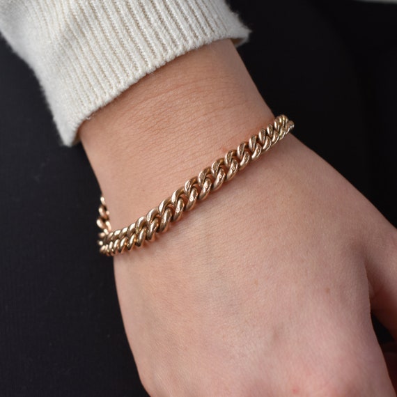 Antique Graduated Curb 9ct 9K Gold Bracelet with Dog Gem