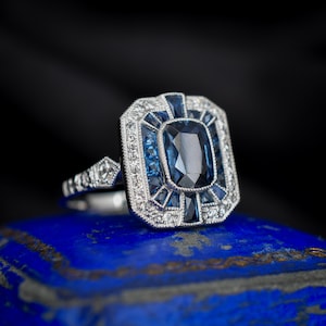 Certified Tanzania Natural Blue Spinel and Diamond Platinum Cocktail Ring