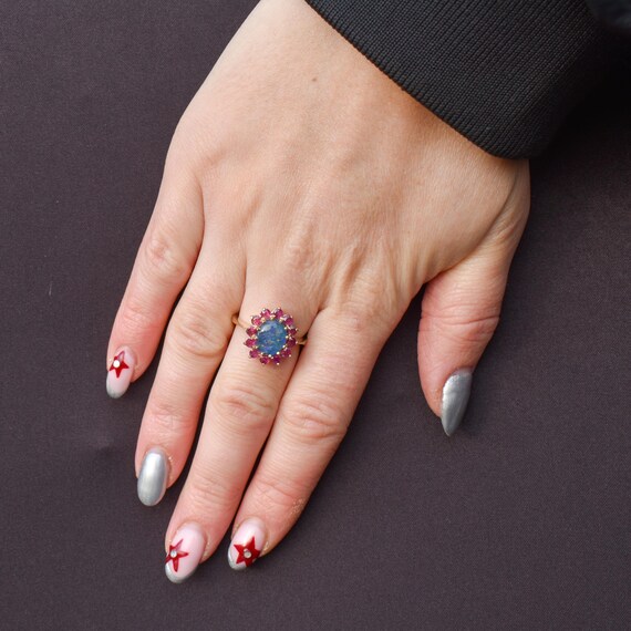 Opal Triplet and Ruby Halo Cluster 9ct Yellow Gol… - image 10