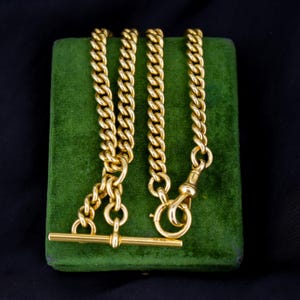 Art Deco &#39;1927&#39; 18ct Yellow Gold Curb Link Albert Watch Chain Necklace 14.75&quot;