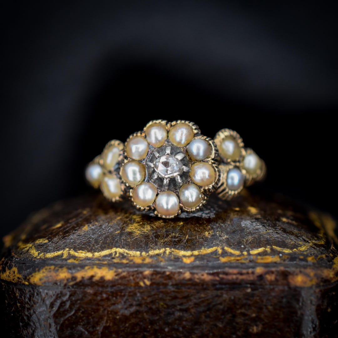 Antique Georgian Pearl and Rose Cut Diamond 15ct Gold Ring - Etsy