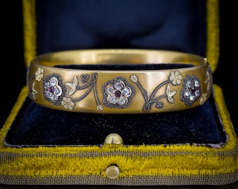 Antique 12ct Gold Filled Floral Paste Bangle Bracelet