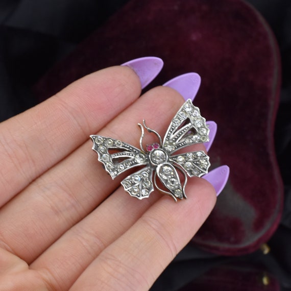 Antique Paste Sterling Silver Butterfly Insect Bu… - image 9