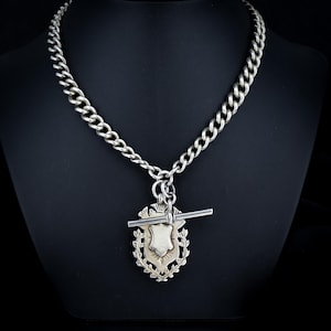 Antique 19&quot; Heavy Sterling Silver Curb Link Albert Watch Chain Necklace