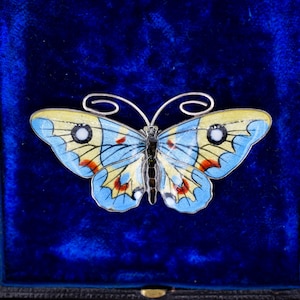 Vintage Norwegian Enamel Sterling Silver Butterfly Insect Brooch Pin