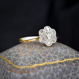 Antique Diamond Cluster Daisy 18ct Yellow Gold and Platinum Ring