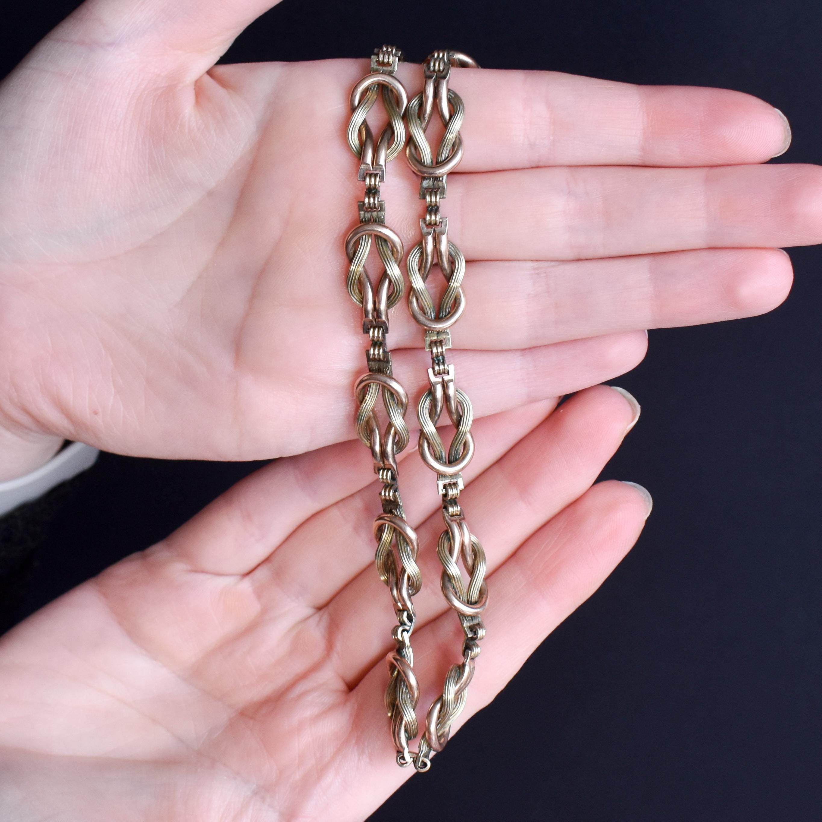 Vintage Gold on Silver Knot Link Chain Necklace | 15.25