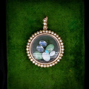 Antique Pearl 9ct Gold Gemstone Shaker Locket Pendant