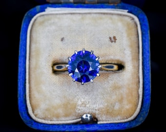 Vintage 2.60ct Round Sapphire Solitaire 18ct Gold Ring
