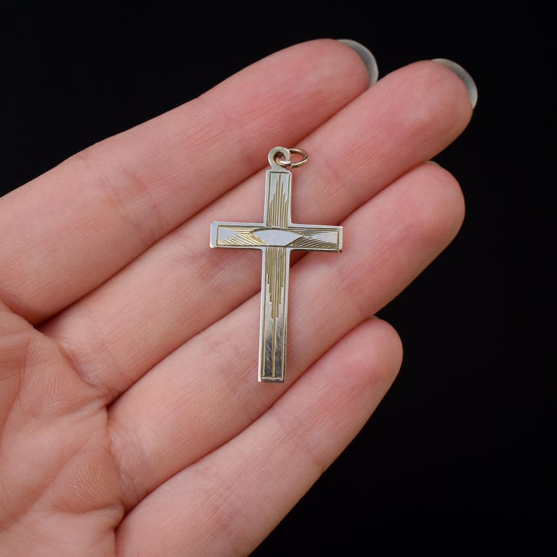 Antique Art Deco 9ct Gold Engraved Cross Drop Pendant Charm Etsy