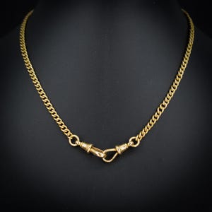 Antique 18ct Yellow Gold Curb Link Dog Clip Watch Chain Necklace | 16&quot;