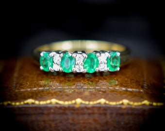 Emerald and Diamond Gold Half Eternity Stacking Band Ring