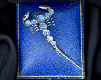 Antique Edwardian Sterling Silver Moonstone Scorpion Brooch Pin