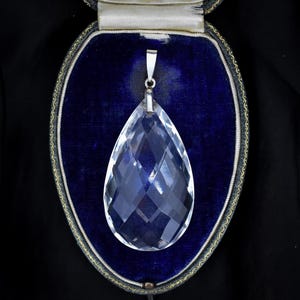 Art Deco 75.94ct Rock Crystal Large Sterling Silver Drop Pendant