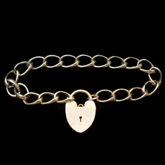 Antique Heart Padlock Fancy Curb Link Rolled Gold