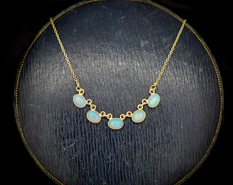 Australian Natural Opal Bezel Silver Gold Gilt Necklace