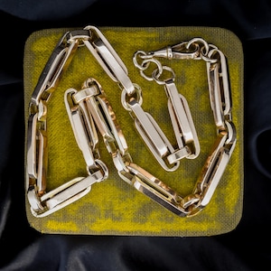 Antique 18&quot; 9ct Gold Chunky Bar Trombone Link Chain Necklace