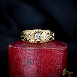 Antique &#39;1892&#39; Victorian Pearl and Diamond 15ct Yellow Gold Ring Band