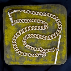 Antique 9ct Yellow Gold Curb Link Dog Clip Albert Watch Chain Necklace - 14.5&quot;