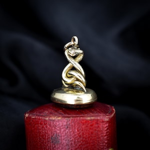 Antique &#39;1876&#39; Bloodstone 9ct Gold Double Snake Head Fob Pendant