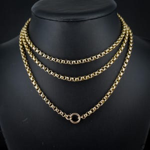 Antique Victorian 9ct Gold Faceted Belcher Guard Muff Chain Necklace | 43&quot; Length with Bolt Ring