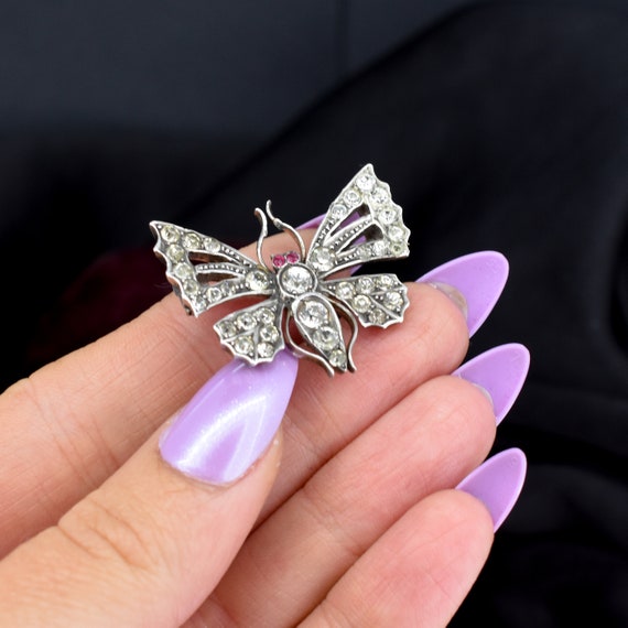 Antique Paste Sterling Silver Butterfly Insect Bu… - image 5