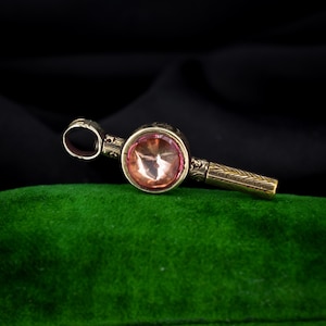 Antique Foiled Peach Paste and Bloodstone Gold Watch Key Fob Pendant Charm