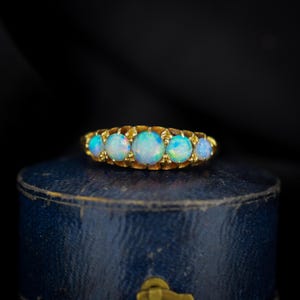 Antique Natural Opal Five Stone 18ct Yellow Gold Ring