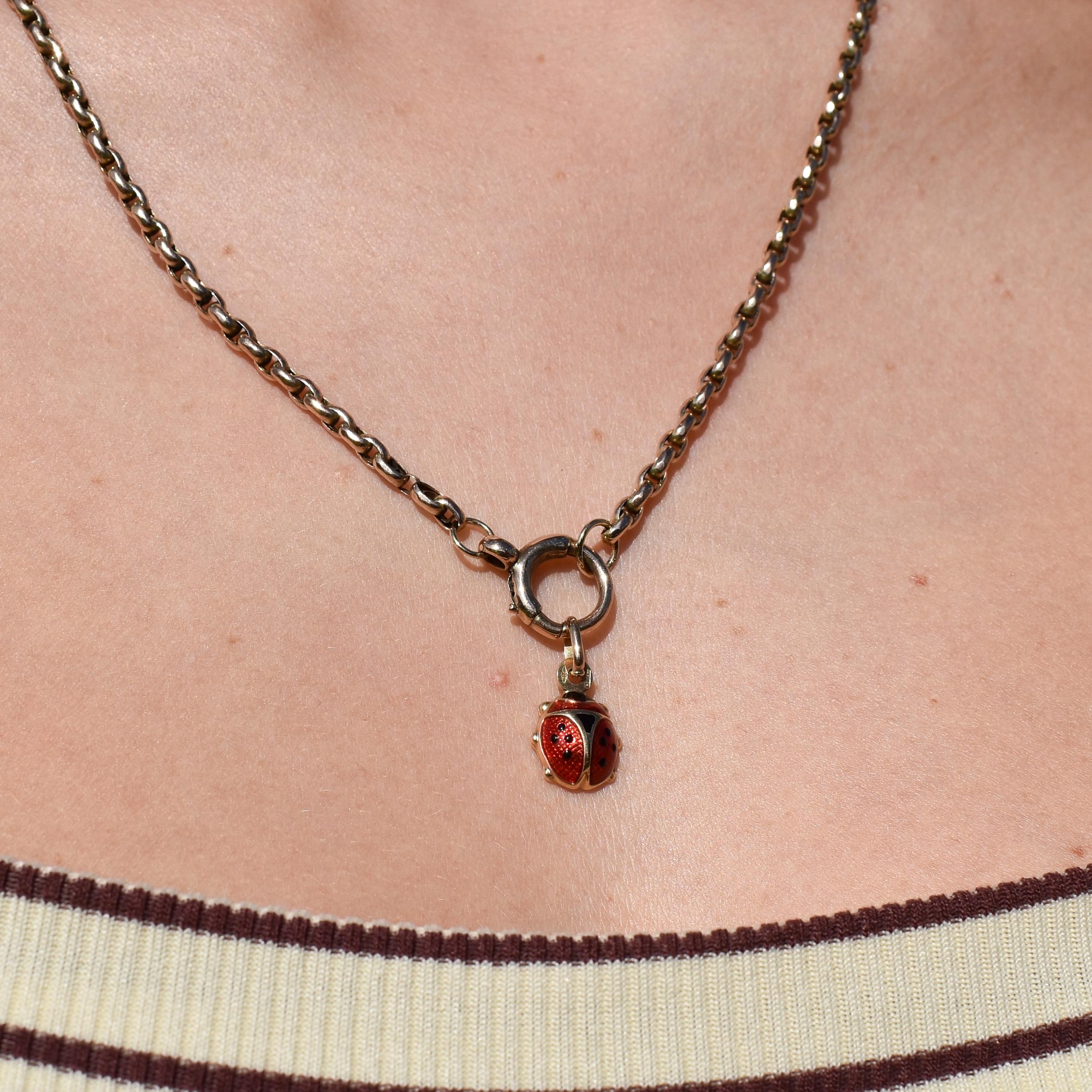 Pendentif Coccinelle Vintage En Or 18k émaillée - Collier Mi-long - Occasion