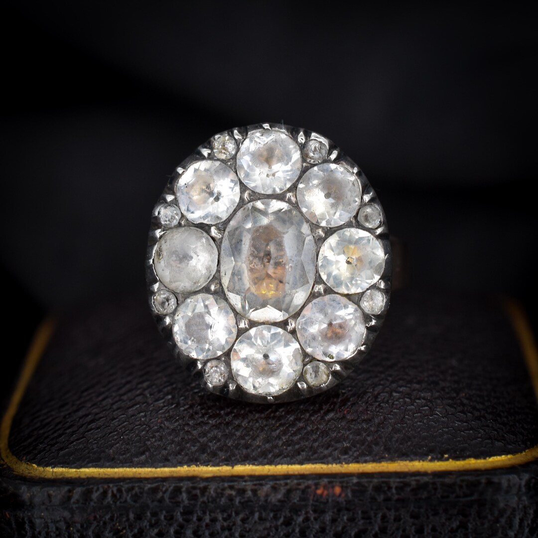 Bague Ancienne Géorgienne - Style Grappe En Or - Taille K 1/2 - Vintage - Objet De Collection
