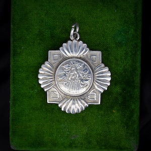 Art Deco Heavy Silver Floral Fob Medal Medallion Pendant | Dated 1930