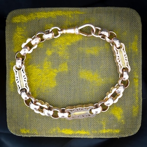 Antique Fancy Link Stars and Bars 9ct Gold Chain Bracelet | 8" image 1