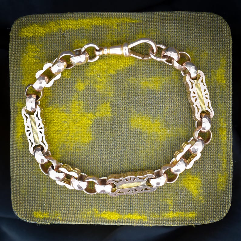 Antique Fancy Link Stars and Bars 9ct Gold Chain Bracelet | 8" image 1