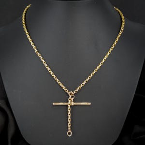Antique 9ct Gold Faceted Link Chain Necklace with Double Dog Clip and T-bar | 19&quot;