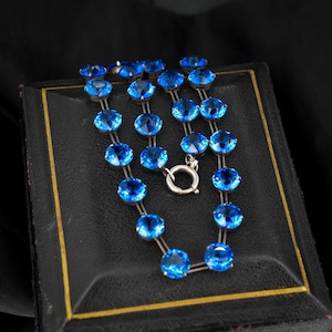 Art Deco Silver Blue Paste Riviere Necklace | 15&quot;