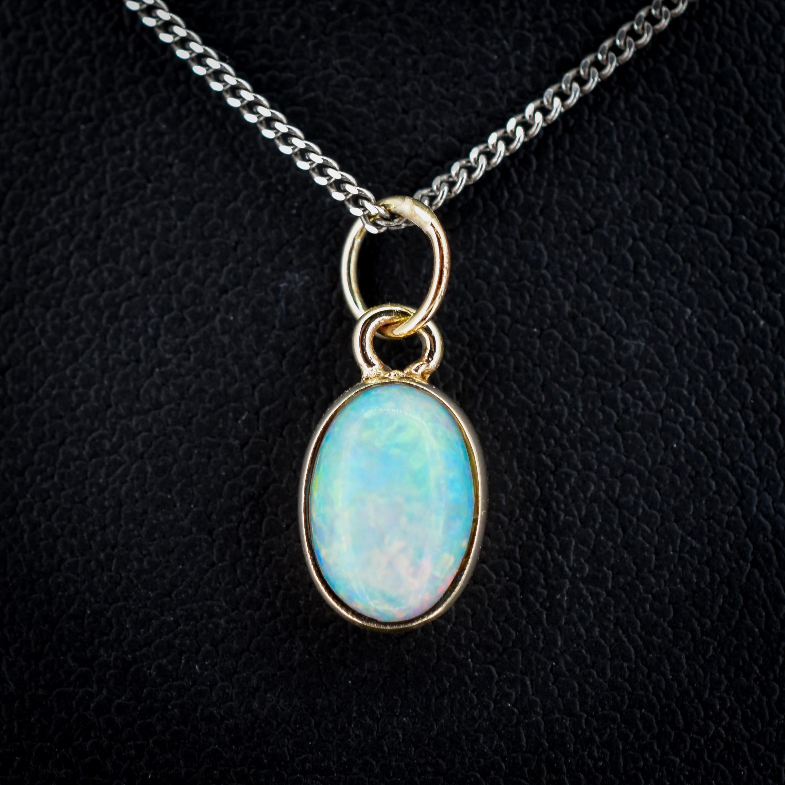 Antique 9ct Gold Natural Solid Opal Oval Charm Pendant