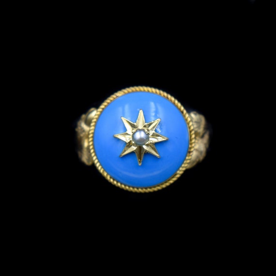 Antique Blue Enamel and Pearl Star 15ct 15K Gold A