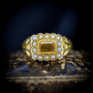 Citrine and Pearl Yellow Gold Gilded Ring | Antique Georgian Style