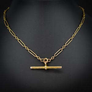 Antique &#39;1920&#39; 9ct Gold Trombone Paperlink Link Chain Necklace 15&quot;