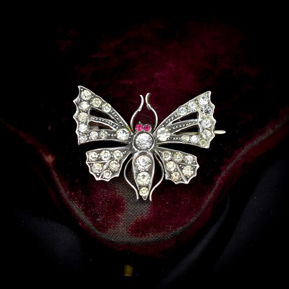 Antique Paste Sterling Silver Butterfly Insect Bu… - image 1