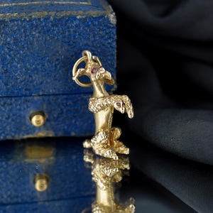 Vintage Solid 9ct Yellow Gold Poodle Dog Charm Pendant - London 1963