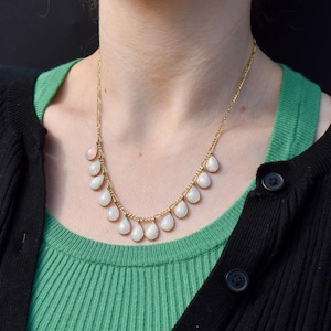 Natural Opal Silver Gold Gilt Figaro Fringe Necklace